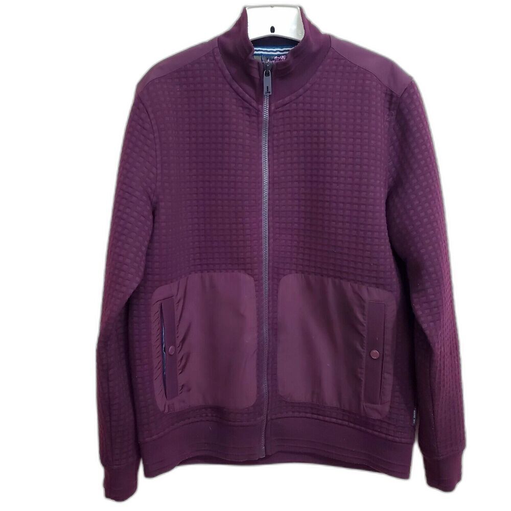 Ted Baker Full Zip Jacket Mens 5/L Plum Textured Geometric Full Zip Track Preppy